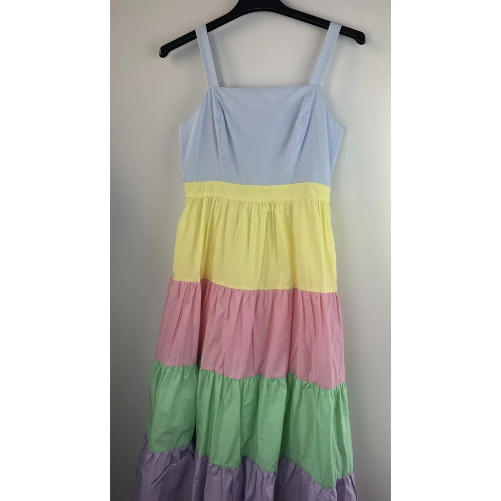 English Factory Pastel Color Block Tiered Midi Dress Sleeveless Size Medium - Picture 4 of 16